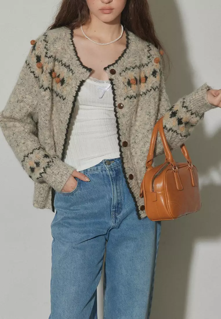 Retro style new flower pattern knitted sweater jacket Cardigan K120301