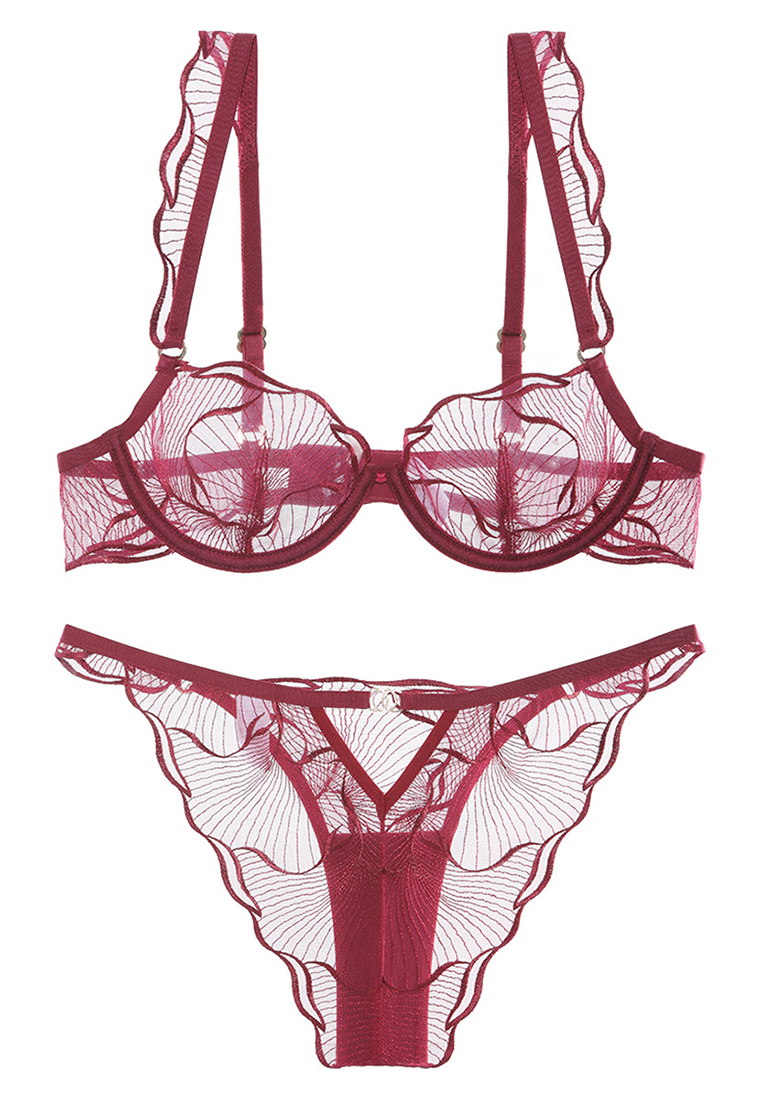 New French ultra-thin embroidered lace underwear set CA25052396BK