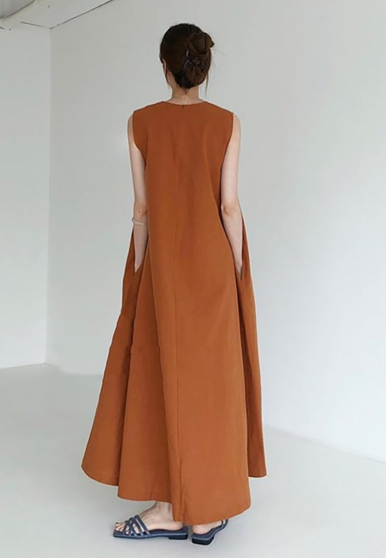 Korean chic cotton and linen loose sleeveless A-line vest dress CA25070931BW