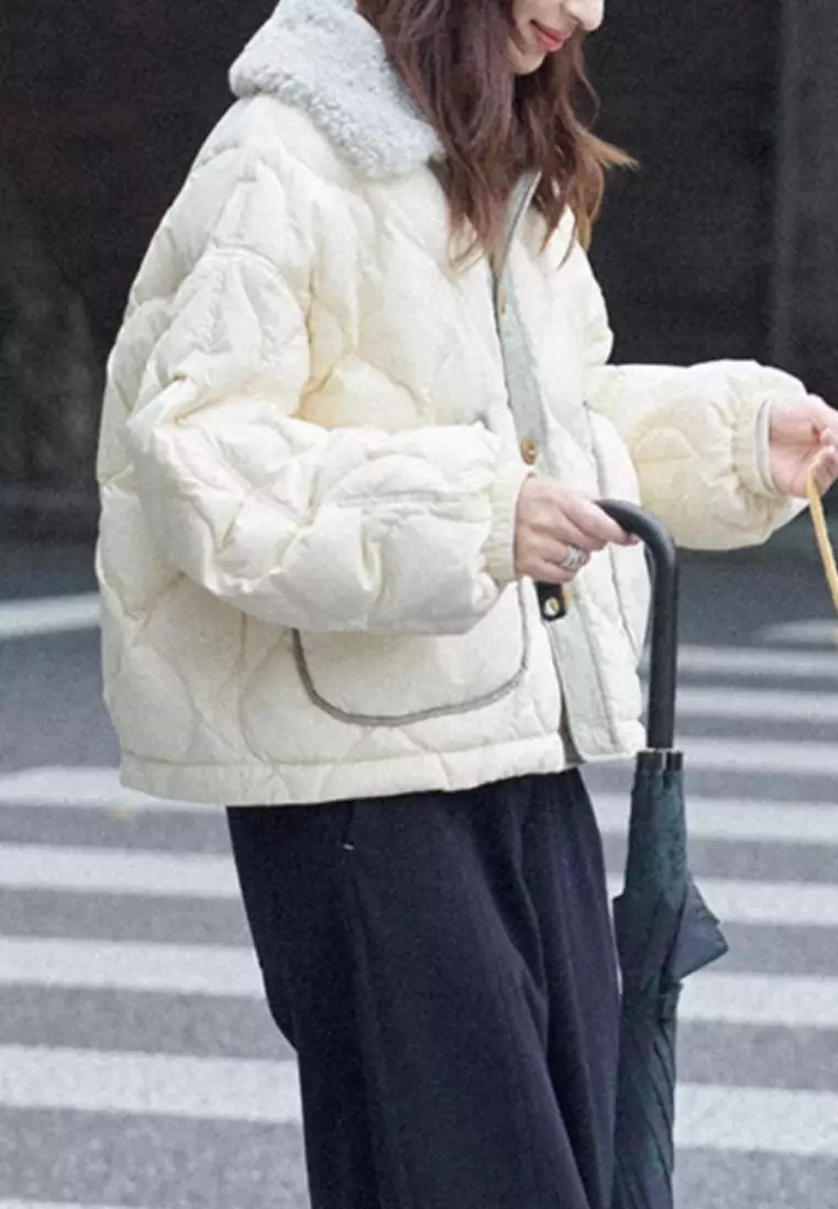 Temperament new white duck down detachable fur collar short down jacket K112506GR