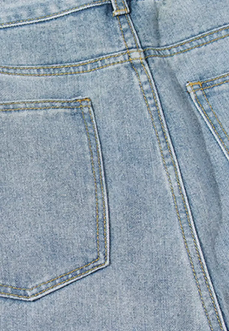 Simple Straight Washed Denim Long Pants A22050331BK