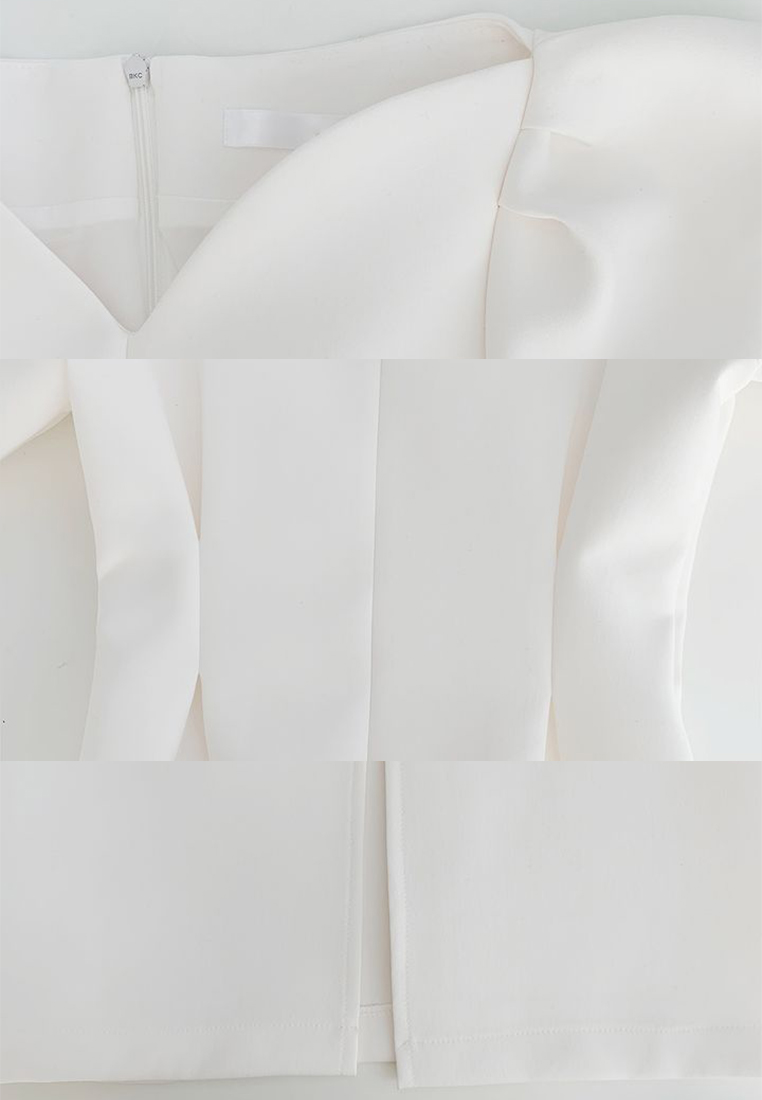 French V-neck solid color slit dress CA25032726W