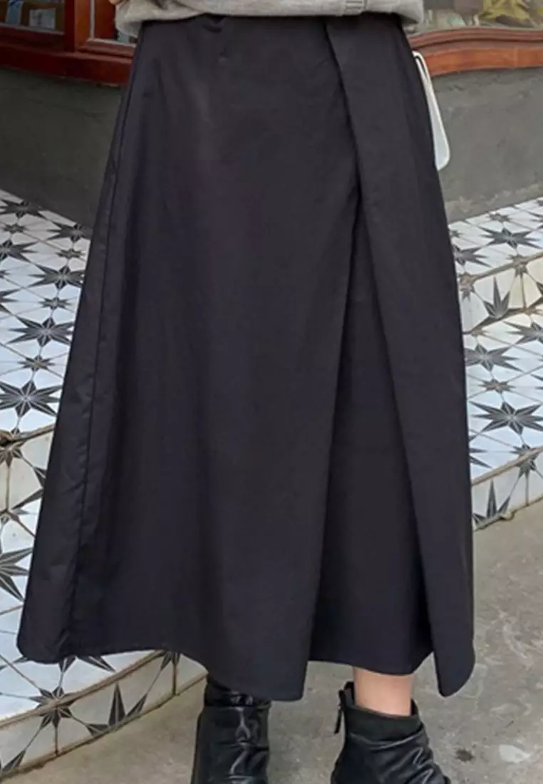 Cotton Loose High-Waisted Crotch Skirt A21090611BK-S