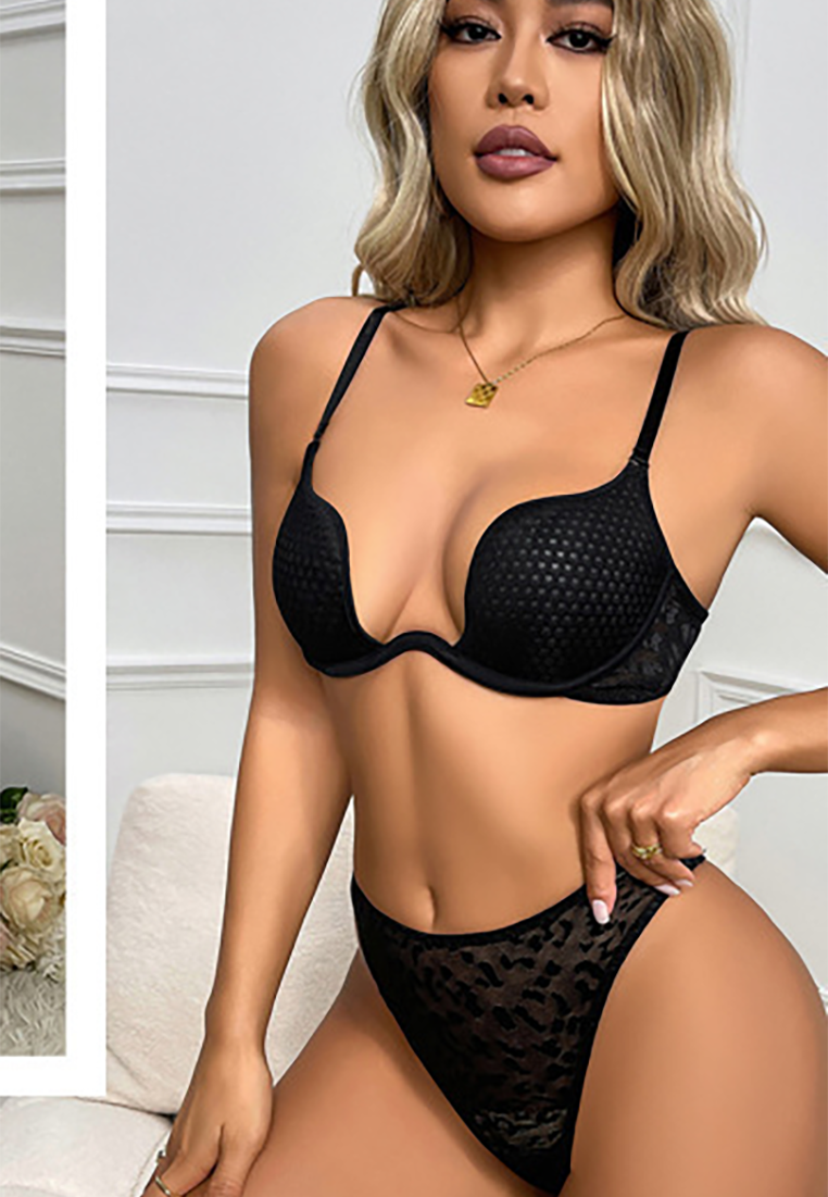 Sexy U-shaped backless anti-sagging bra set CA25052398BK