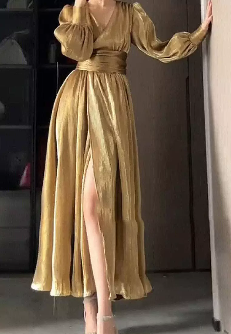 French style light luxury slit dress CA24102539YE