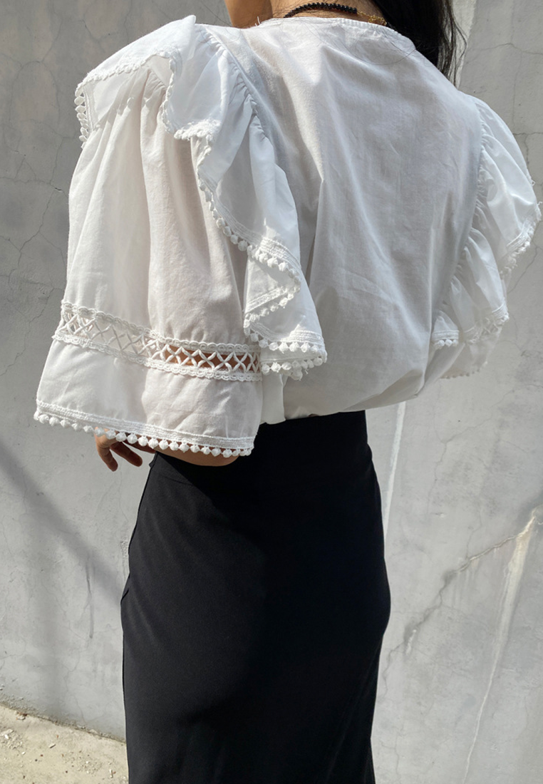 2025 new French hollow crochet patchwork shirt CA25021315W