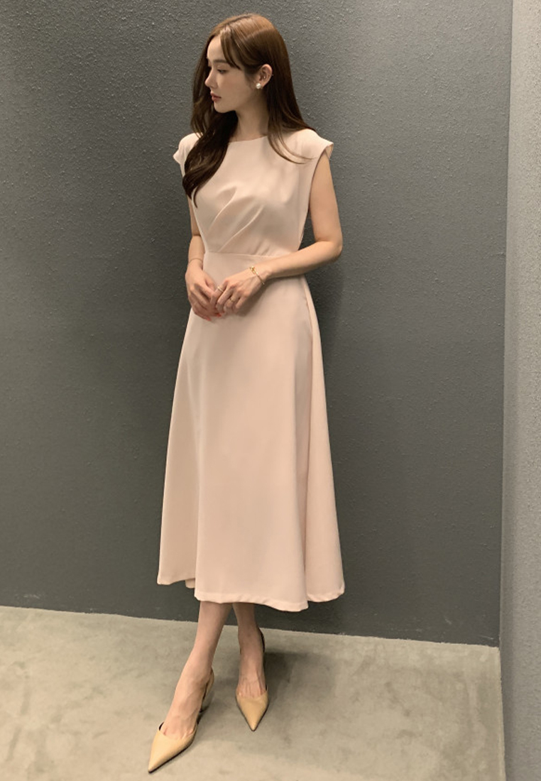 Korean elegant lace up waist cinching dress CA25032731BK