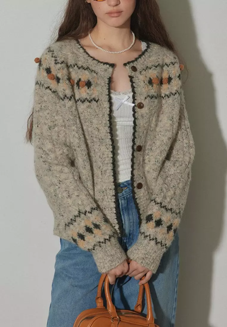 Retro style new flower pattern knitted sweater jacket Cardigan K120301