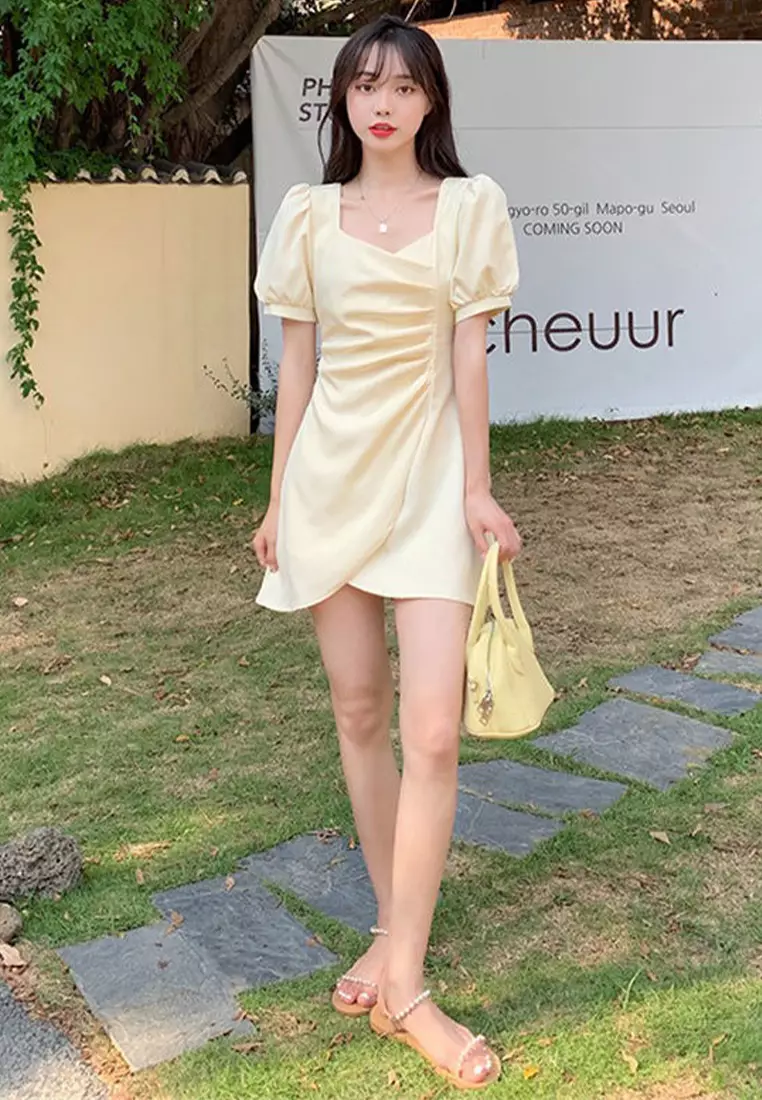 Irregular temperament Korean new summer short-sleeved puff sleeve dress CA24050649BE