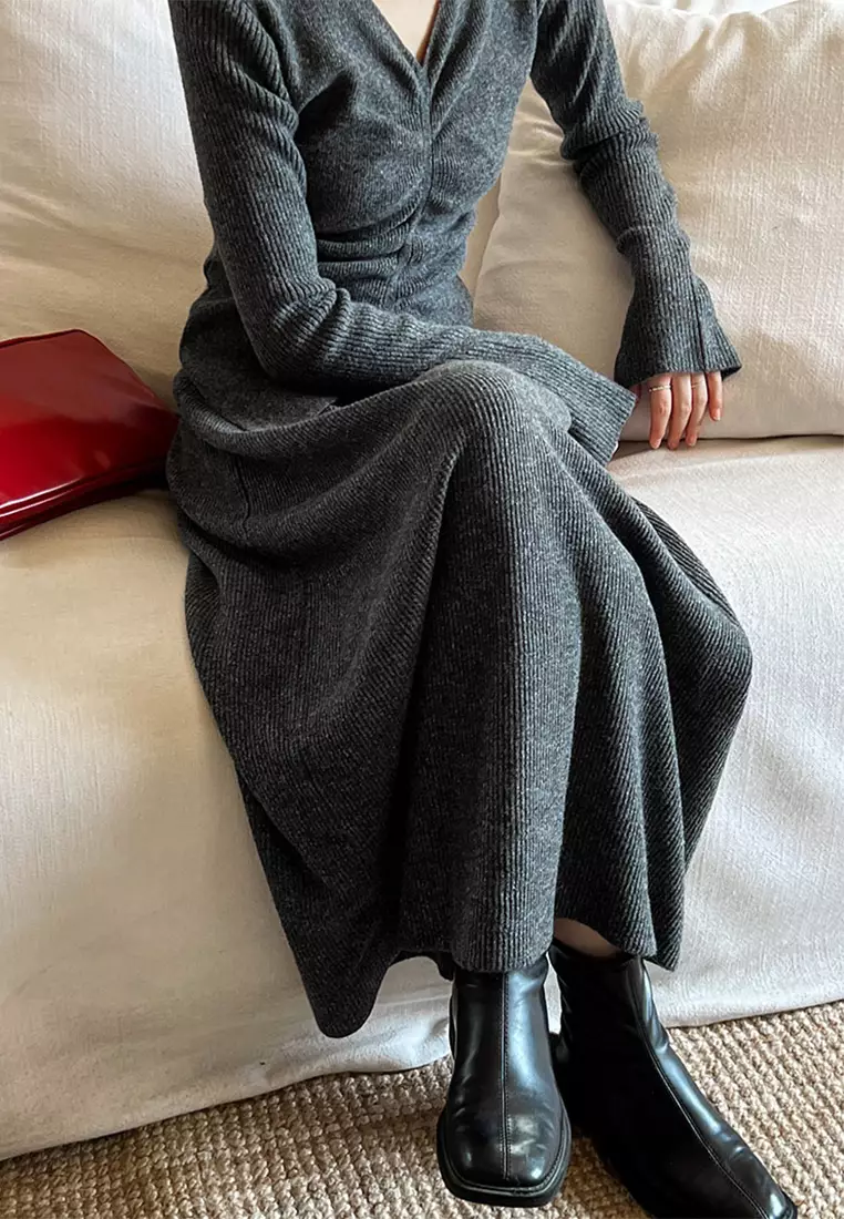 New slim fit pleated top knitted skirt set CA24092353BK