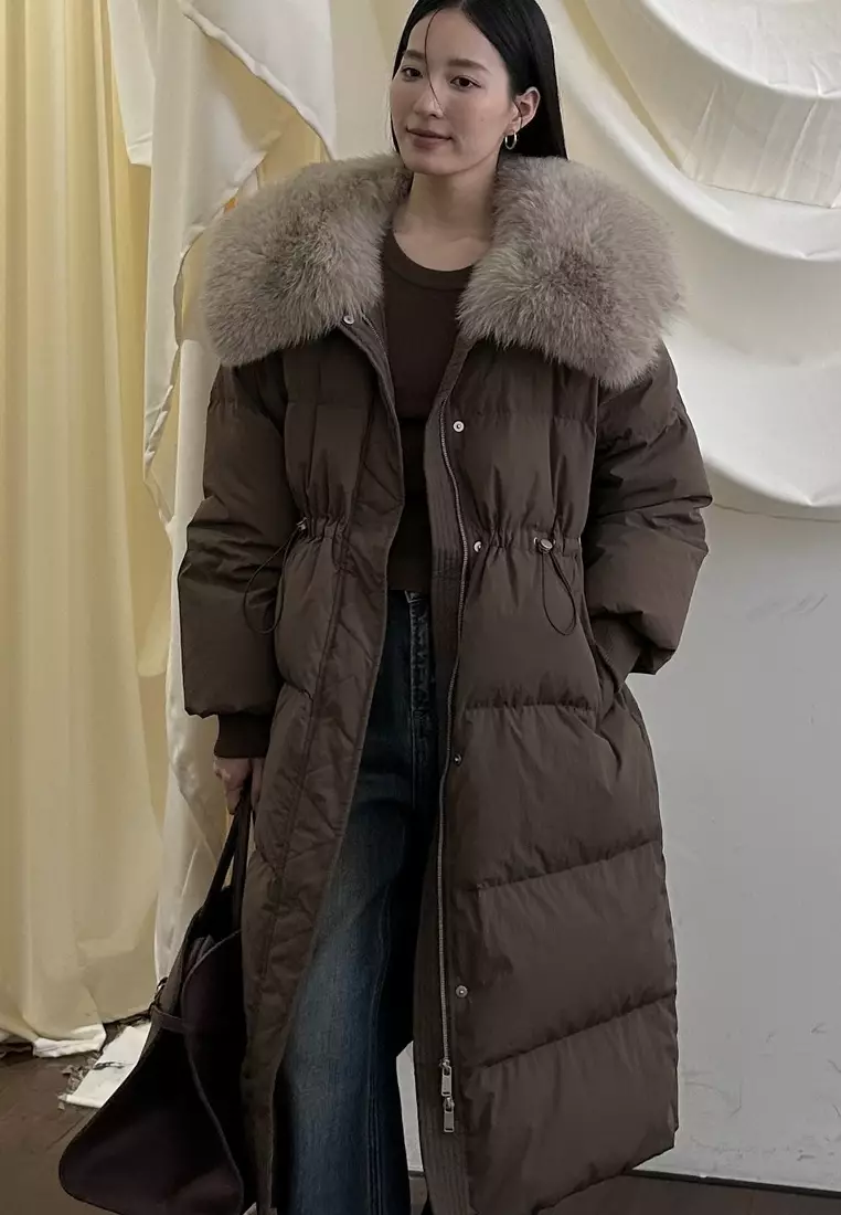 Luxury new high-end duck down big fur collar women's down long coat K112001GY