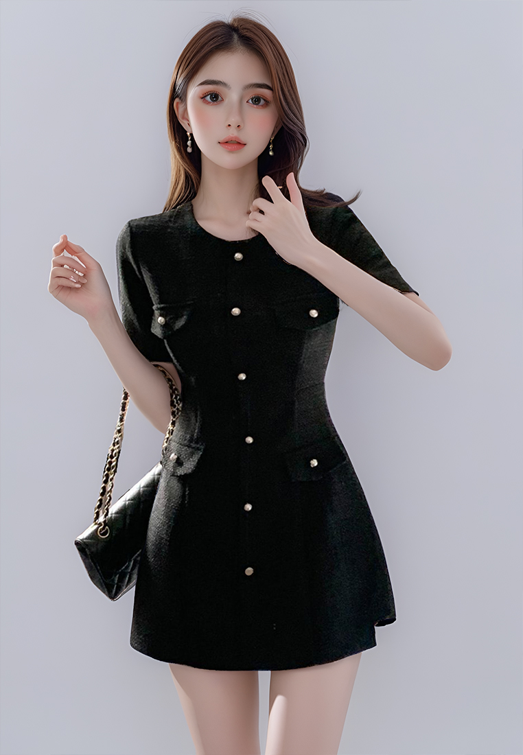 French round neck short sleeved dress CA25032737PI