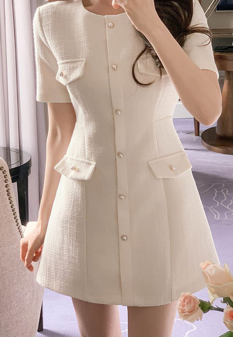 French round neck short sleeved dress CA25032737PI