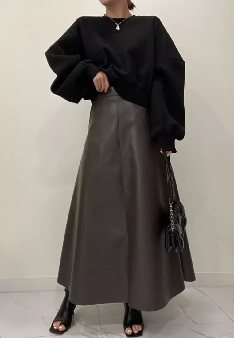 Korean autumn high-end versatile PU skirt CA24092721BK