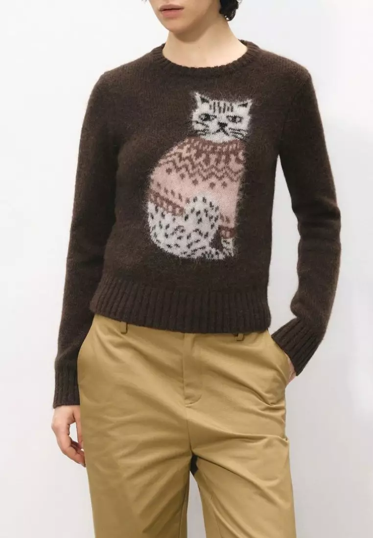 Temperament new animal pattern knitted alpaca sweater top K1126012