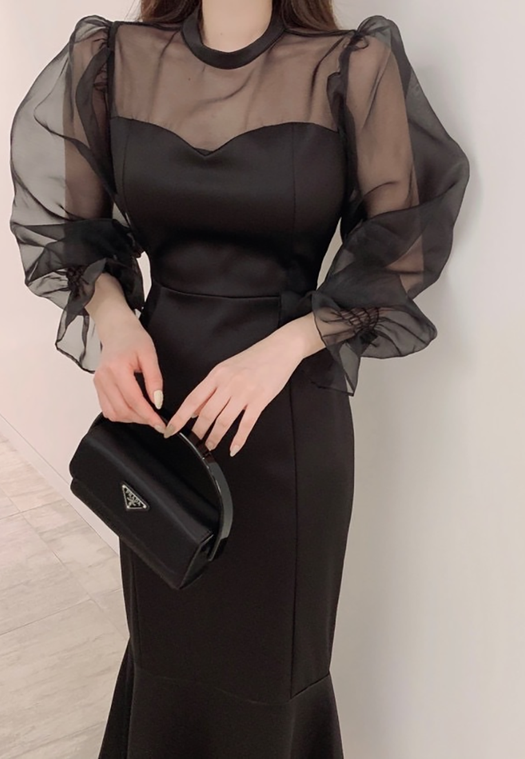 2025 Early Spring New French Mesh Fishtail Dress CA25021303BK