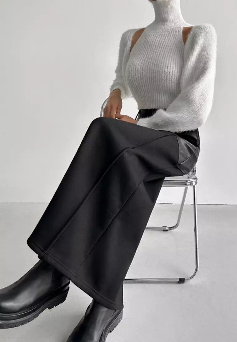 New high waisted mid length straight tube hip hugging skirt CA24092507BK