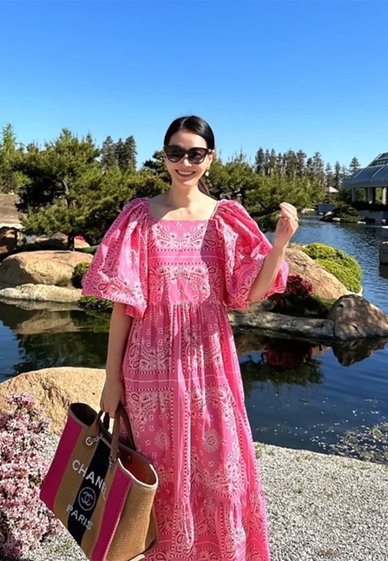 Korean chic summer puff sleeve dress CA25032401BL