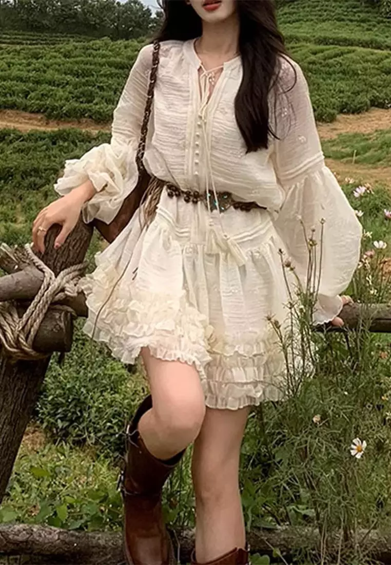 Temperament autumn long sleeved dress with belt included CA24092701W