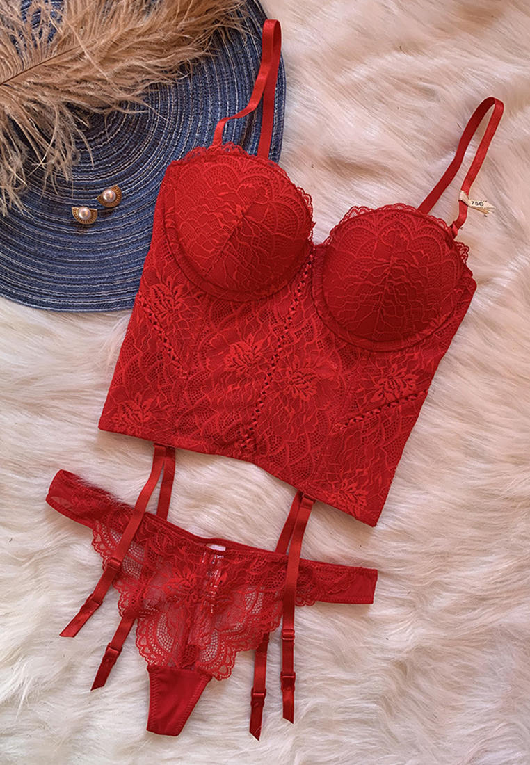 New Lace Lingerie Croset Underwear Bra Set A010942RD