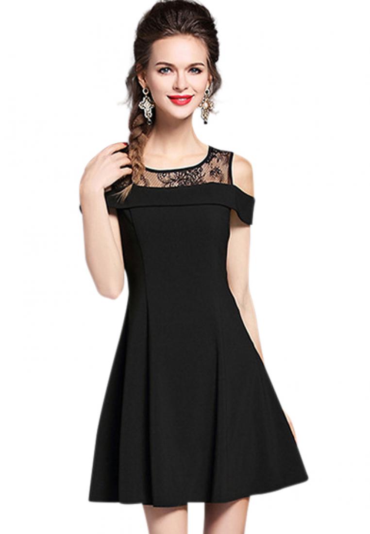--Popular Black Polyester One-piece Dress A051711-L