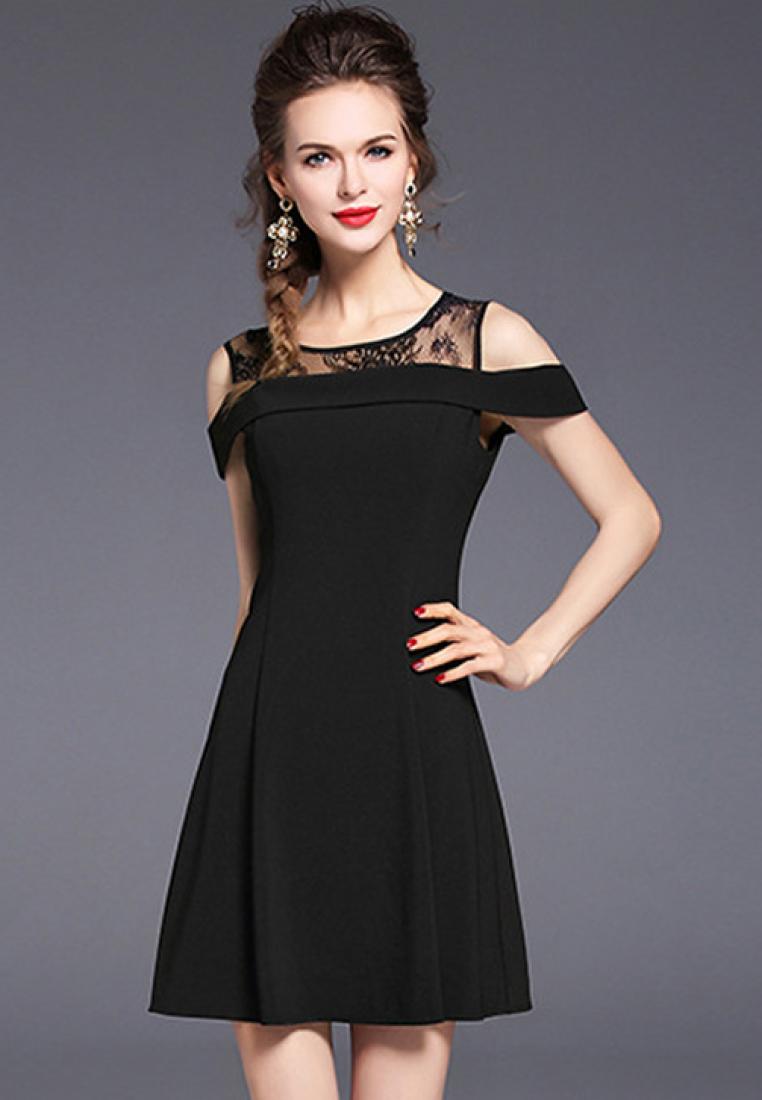 --Popular Black Polyester One-piece Dress A051711-L