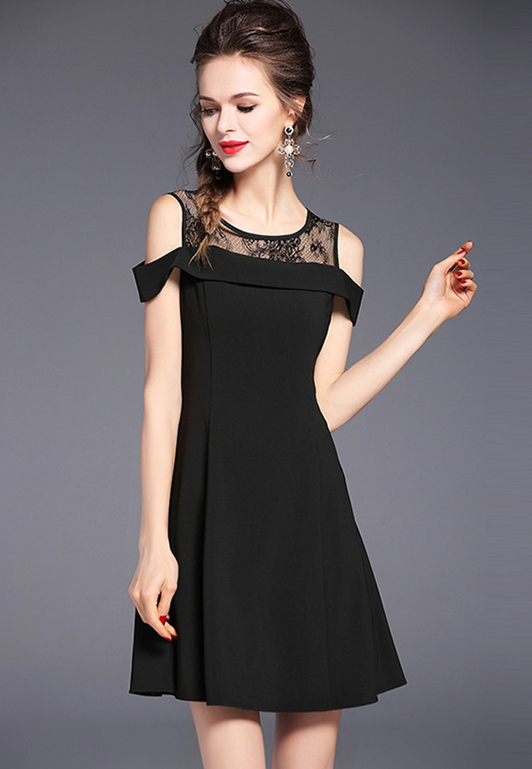 --Popular Black Polyester One-piece Dress A051711-L