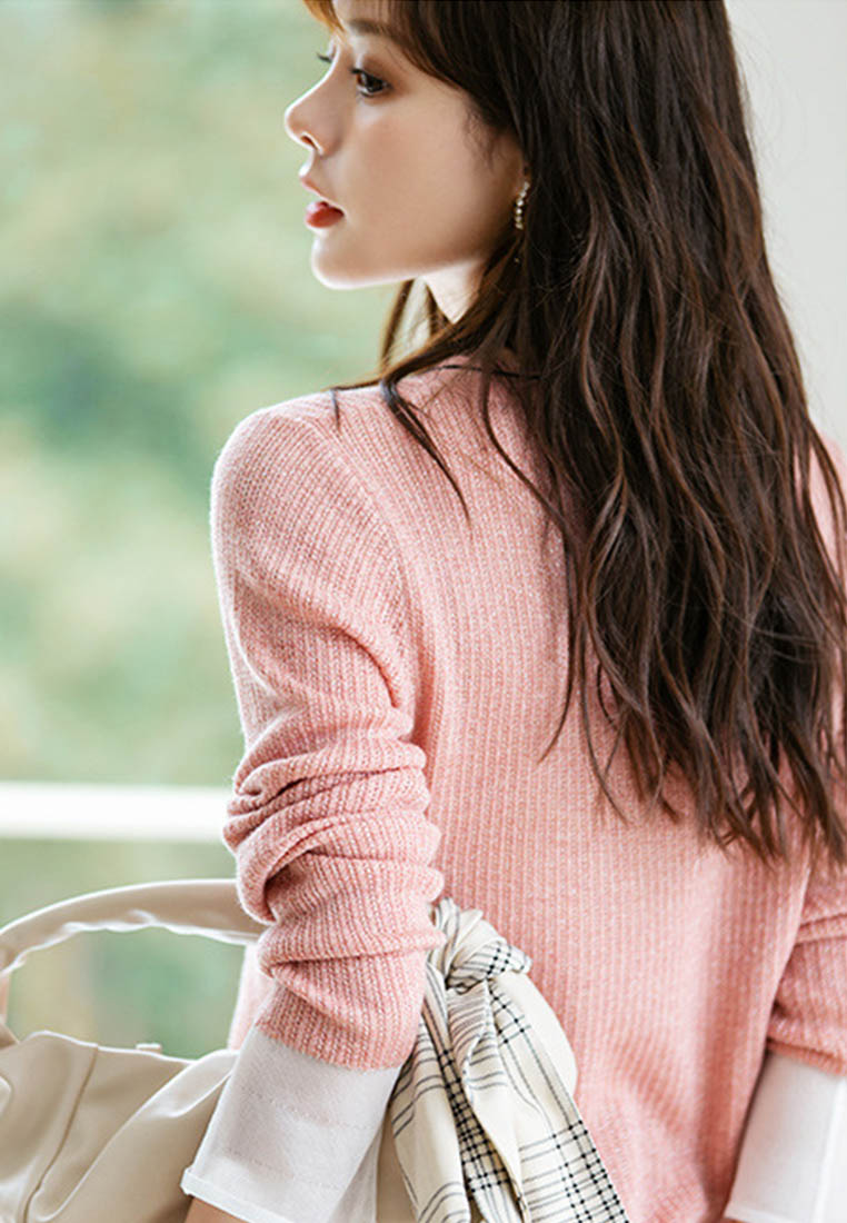 --V-neck Spliced Mesh and Wtreamer Wool Sweater A092202PI-L