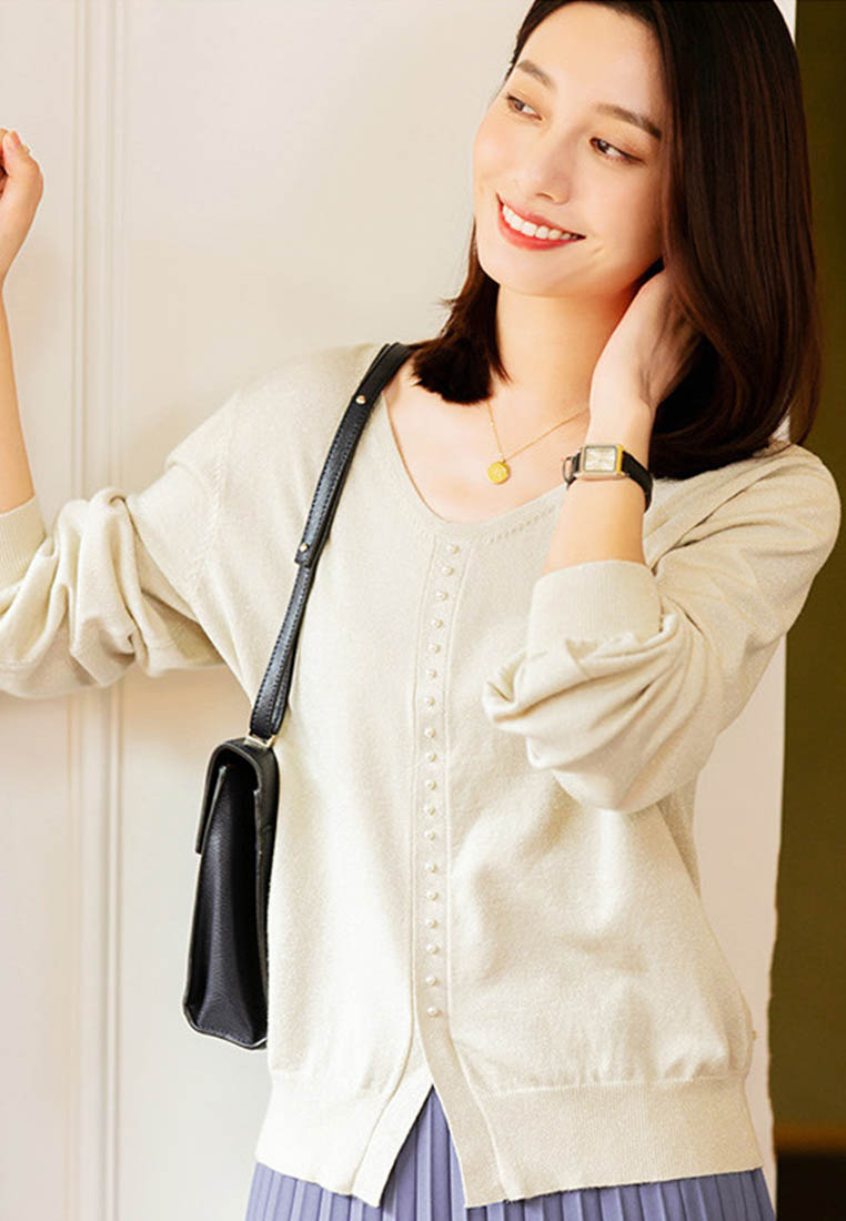 --Vintage Lantern Sleeve V-Neck Sweater A092205BE-S