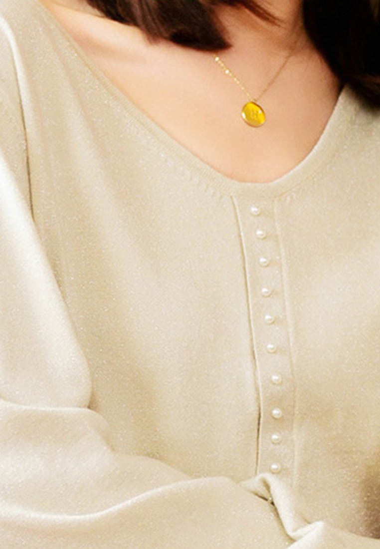 --Vintage Lantern Sleeve V-Neck Sweater A092205BE-S