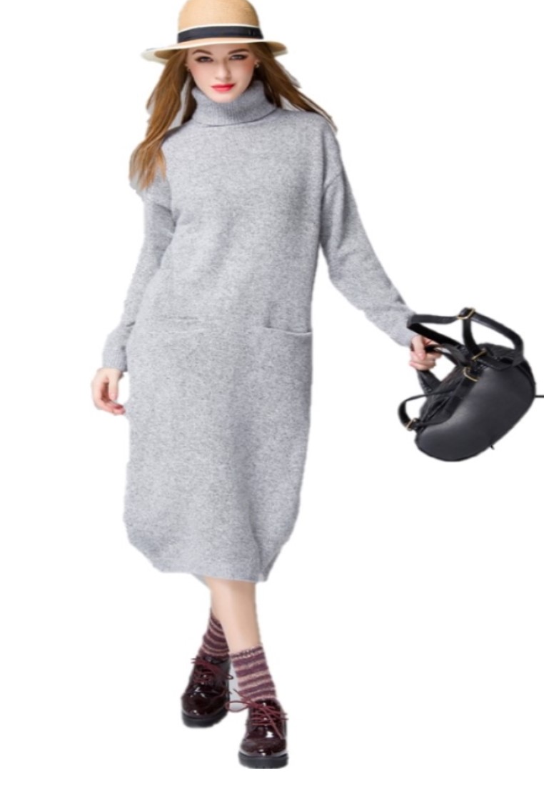 --Korean Split Collar Long-sleeved Knit Dresses A110510GYNEW