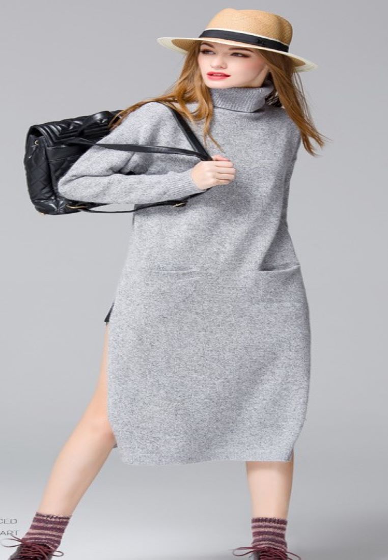 --Korean Split Collar Long-sleeved Knit Dresses A110510GYNEW