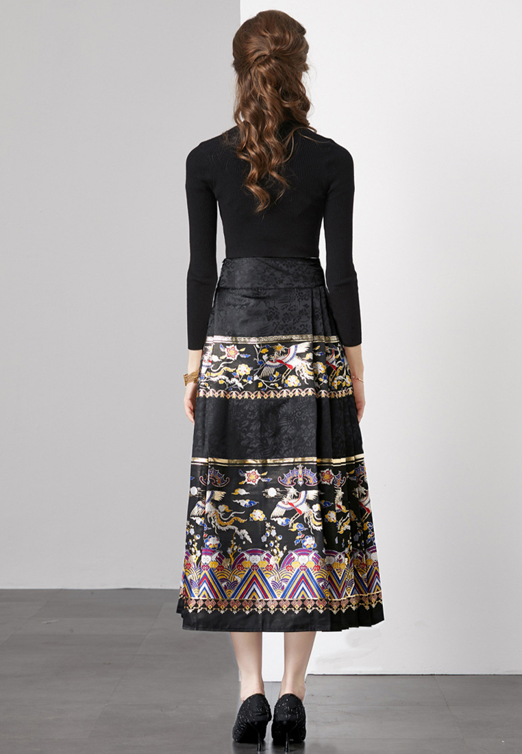 Fashionable gold embroidered top and skirt suit A110611BK