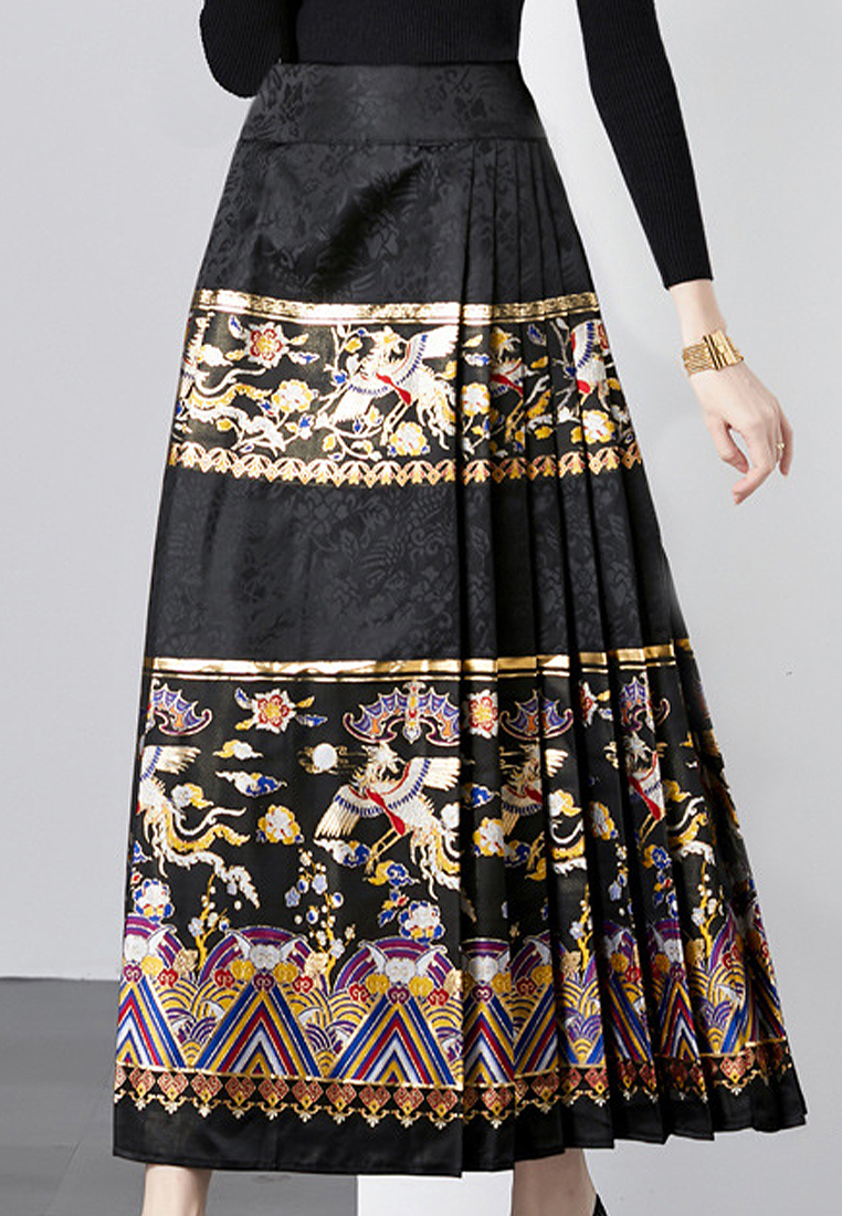 Fashionable gold embroidered top and skirt suit A110611BK