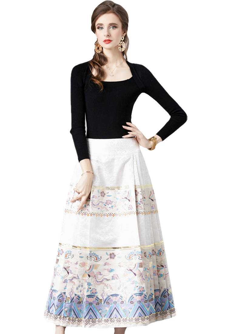 Fashionable gold embroidered top and skirt suit A110611BK