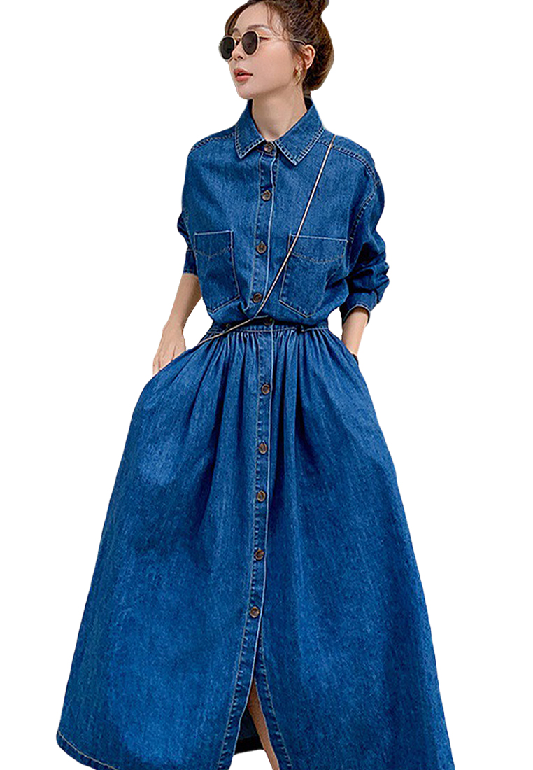 Fashion Commuter High Waist Long Fashionable Denim Dress A121801