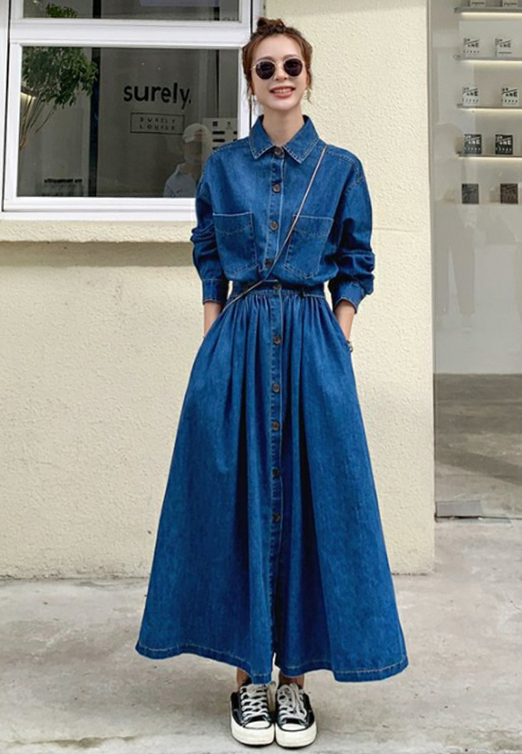 Fashion Commuter High Waist Long Fashionable Denim Dress A121801