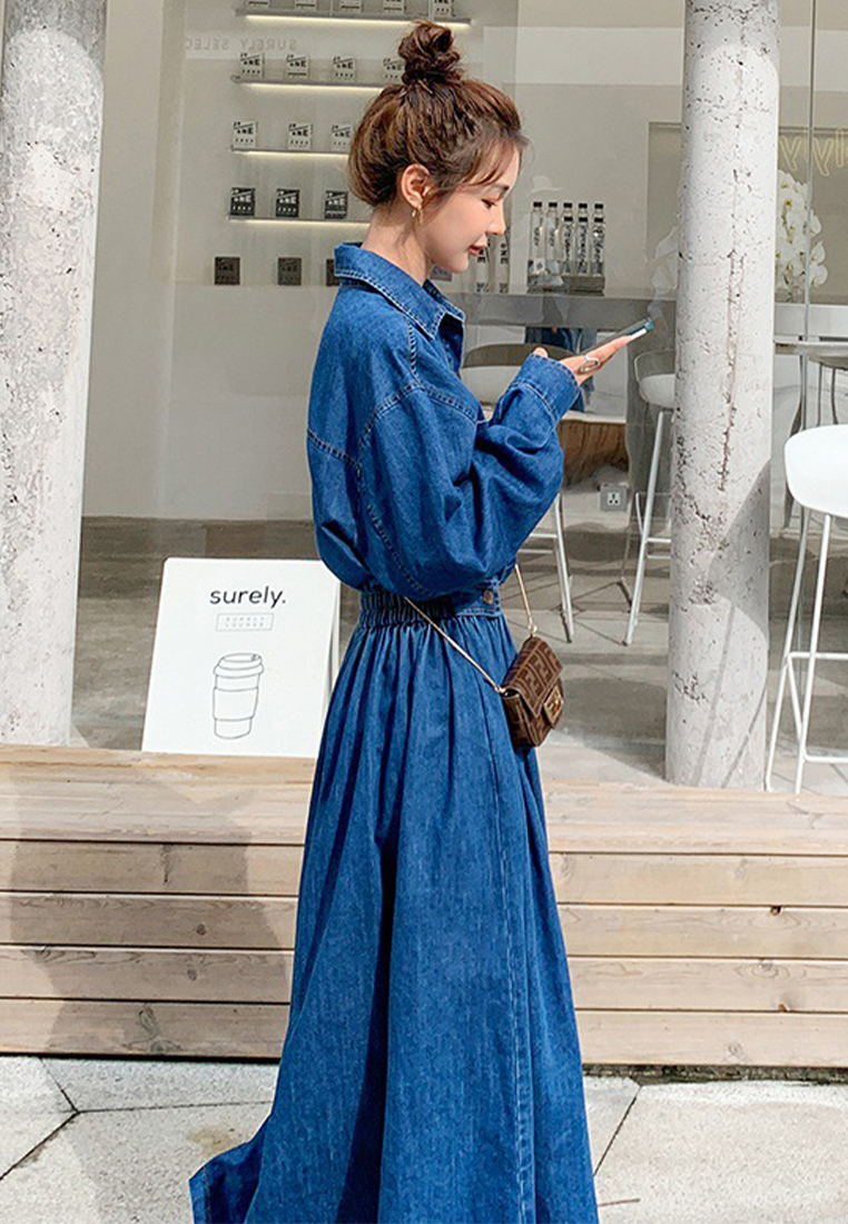 Fashion Commuter High Waist Long Fashionable Denim Dress A121801