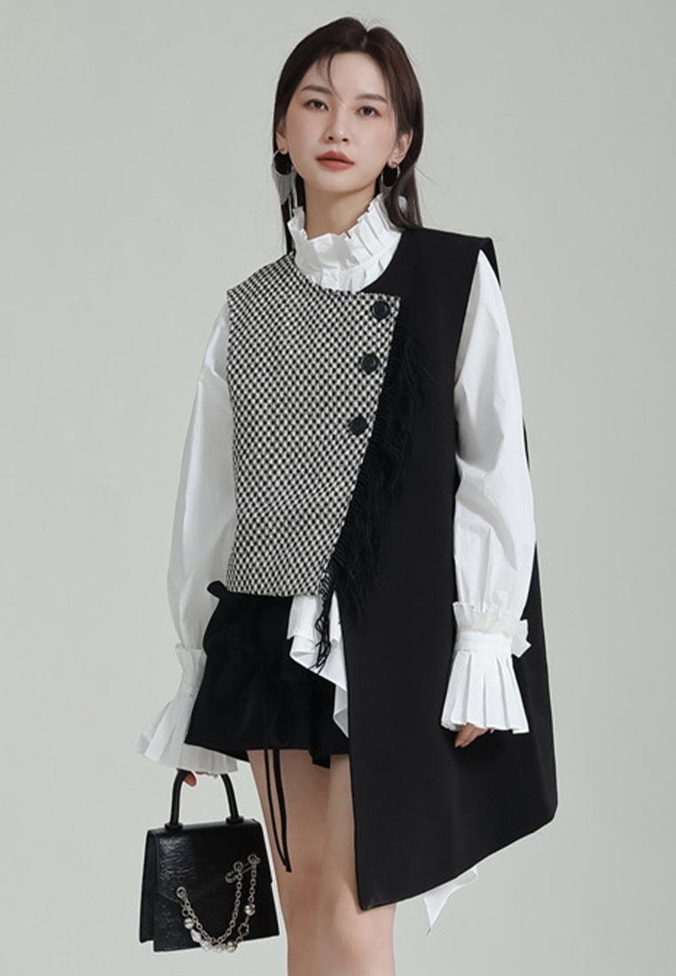 Fashionable and elegant houndstooth personalized sleeveless vest jacket A1218100