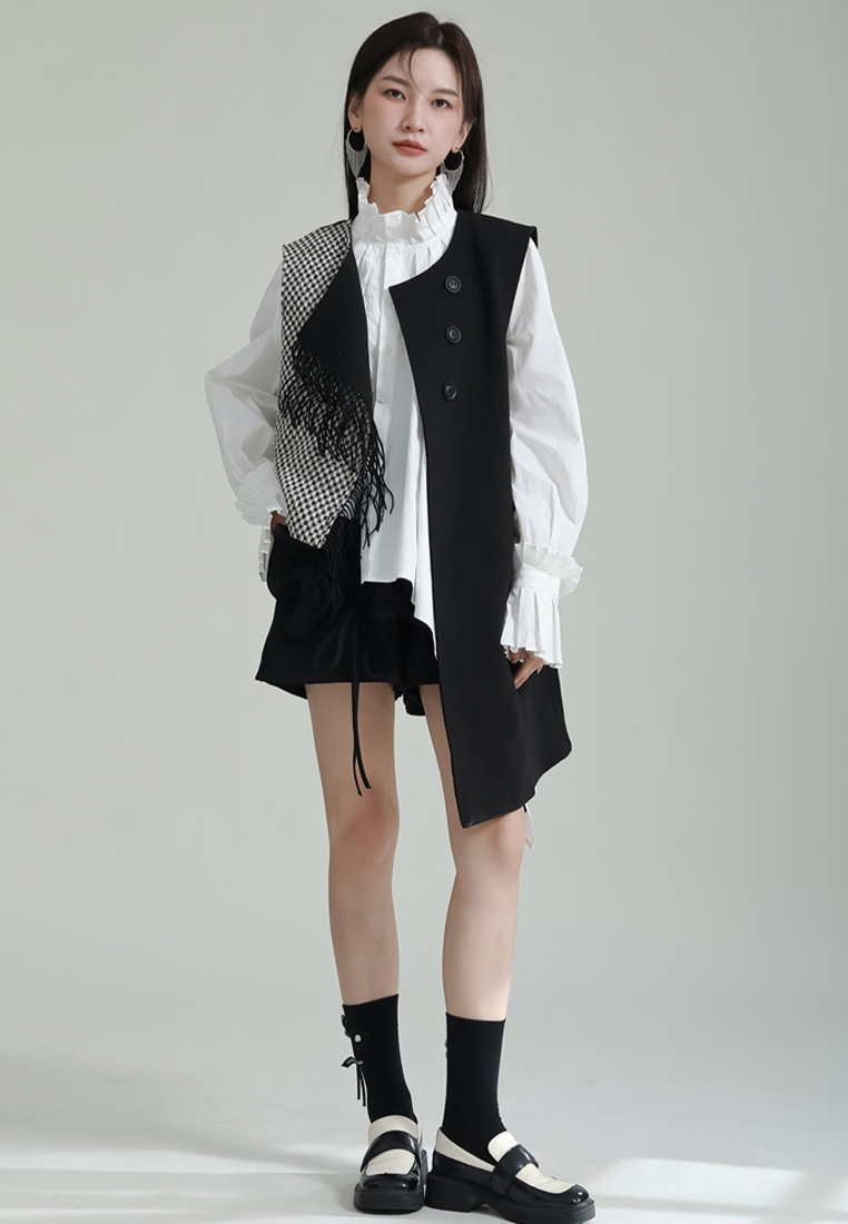 Fashionable and elegant houndstooth personalized sleeveless vest jacket A1218100