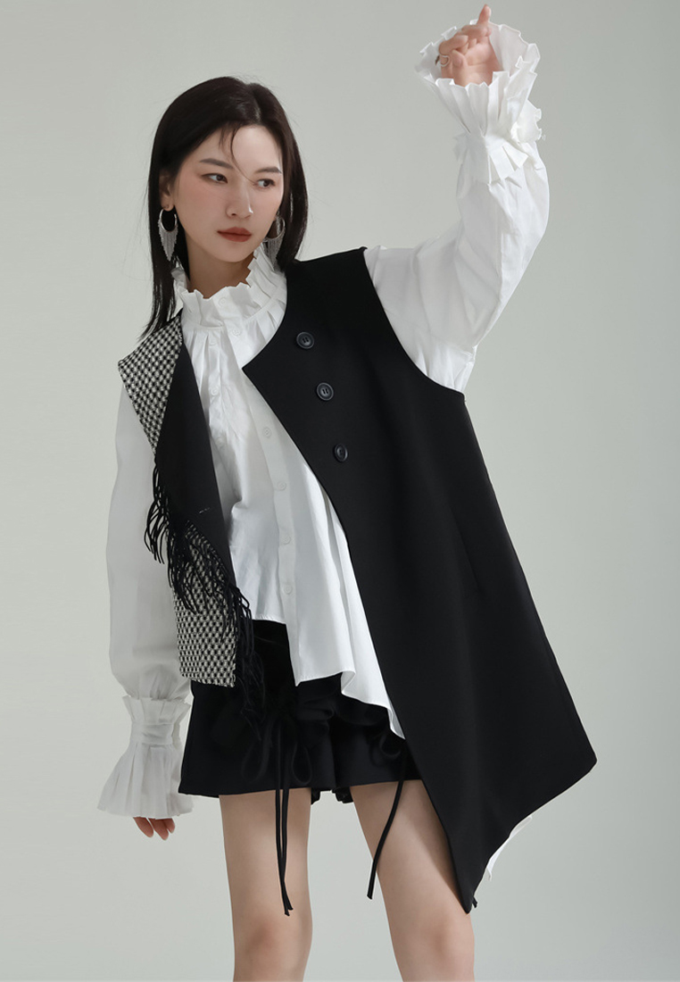 Fashionable and elegant houndstooth personalized sleeveless vest jacket A1218100