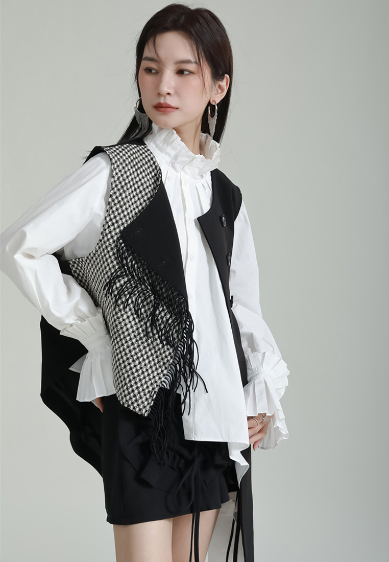 Fashionable and elegant houndstooth personalized sleeveless vest jacket A1218100