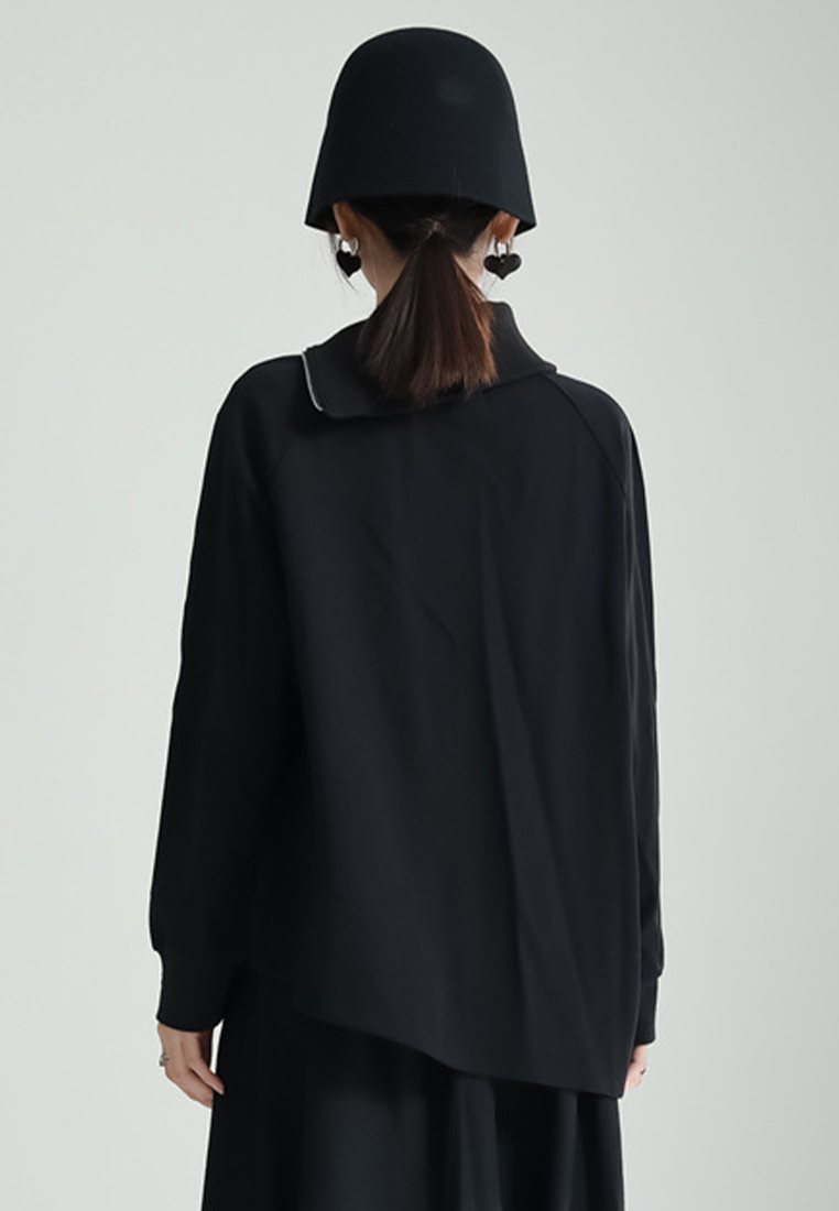 High collar zipper sweatshirt design black lazy style top A1218107