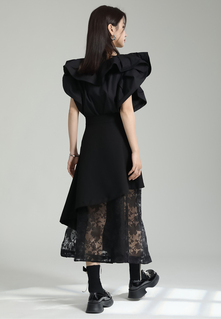 Fashionable and elegant irregular splicing gauze skirt A1218111