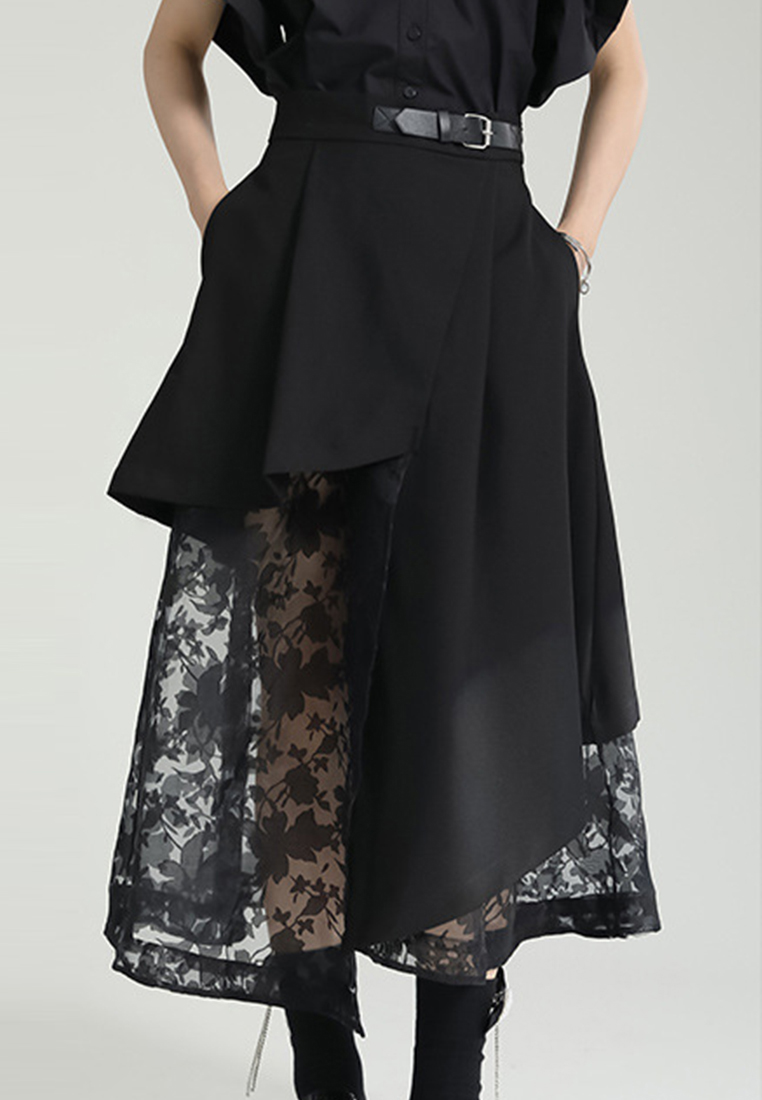 Fashionable and elegant irregular splicing gauze skirt A1218111