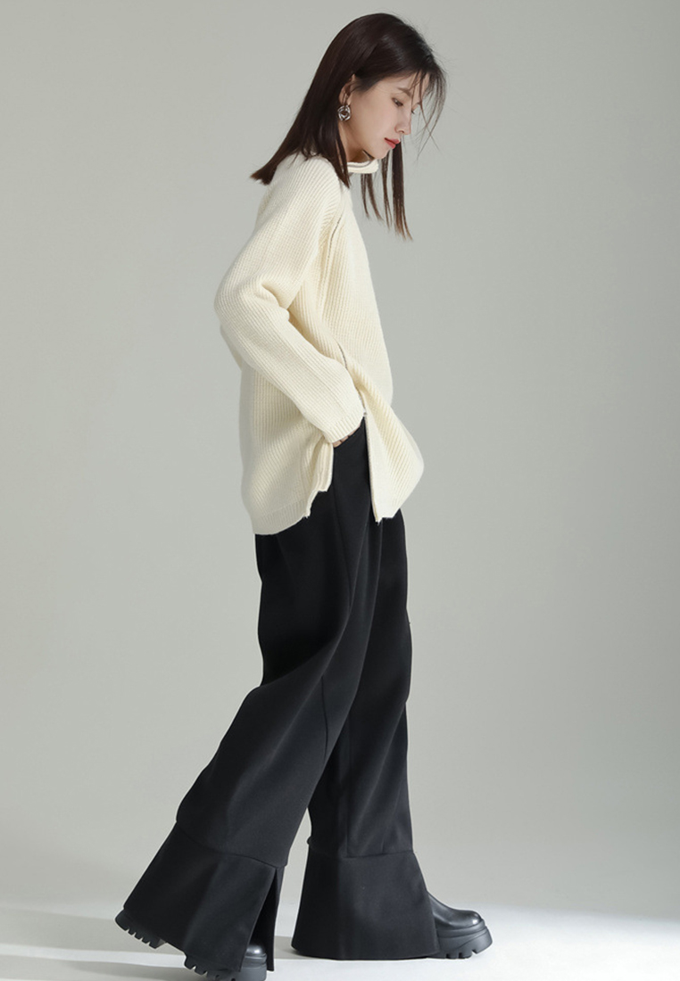 Zip sweater thick lazy style vertical striped sweater A1218112GY