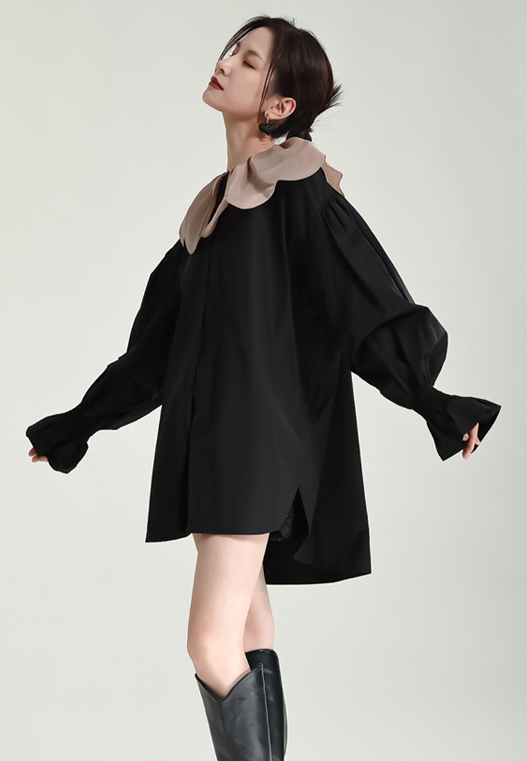 Fashionable petal collar loose mid length shirt A1218115