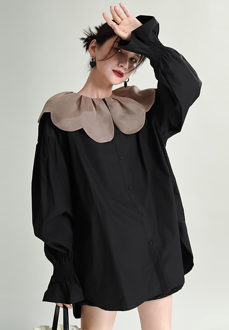 Fashionable petal collar loose mid length shirt A1218115