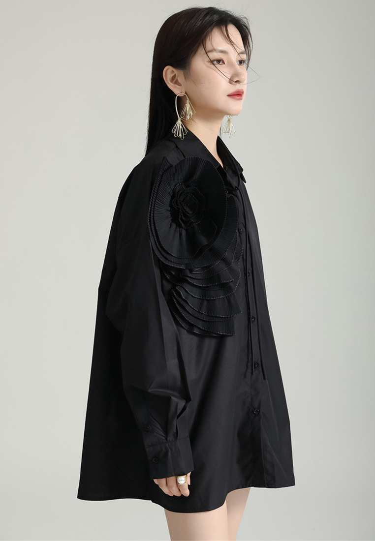 Fashionable and elegant floral solid color shirt dress A1218118BL