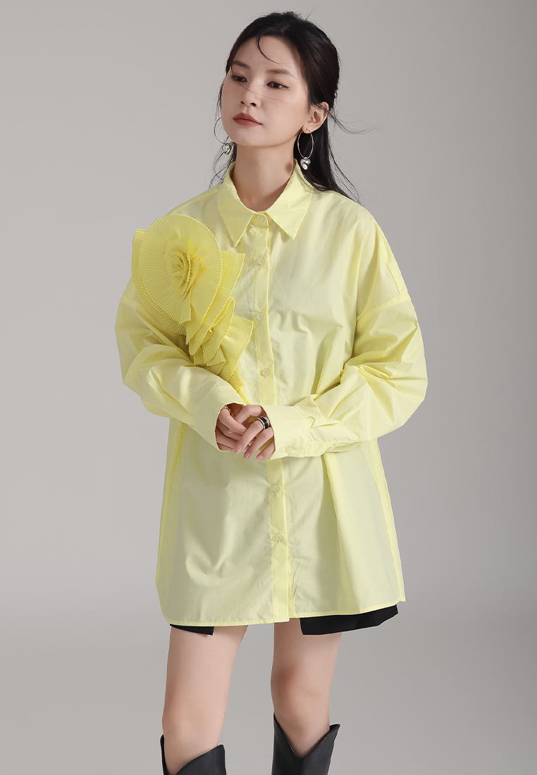 Fashionable and elegant floral solid color shirt dress A1218118BL